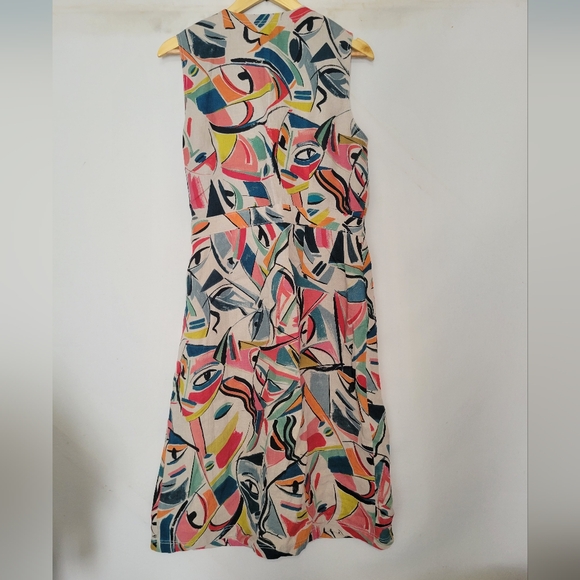 Lafayette 148 New York Pammie Abstract Linen Wrap Dress Size 10 - Picture 5 of 13
